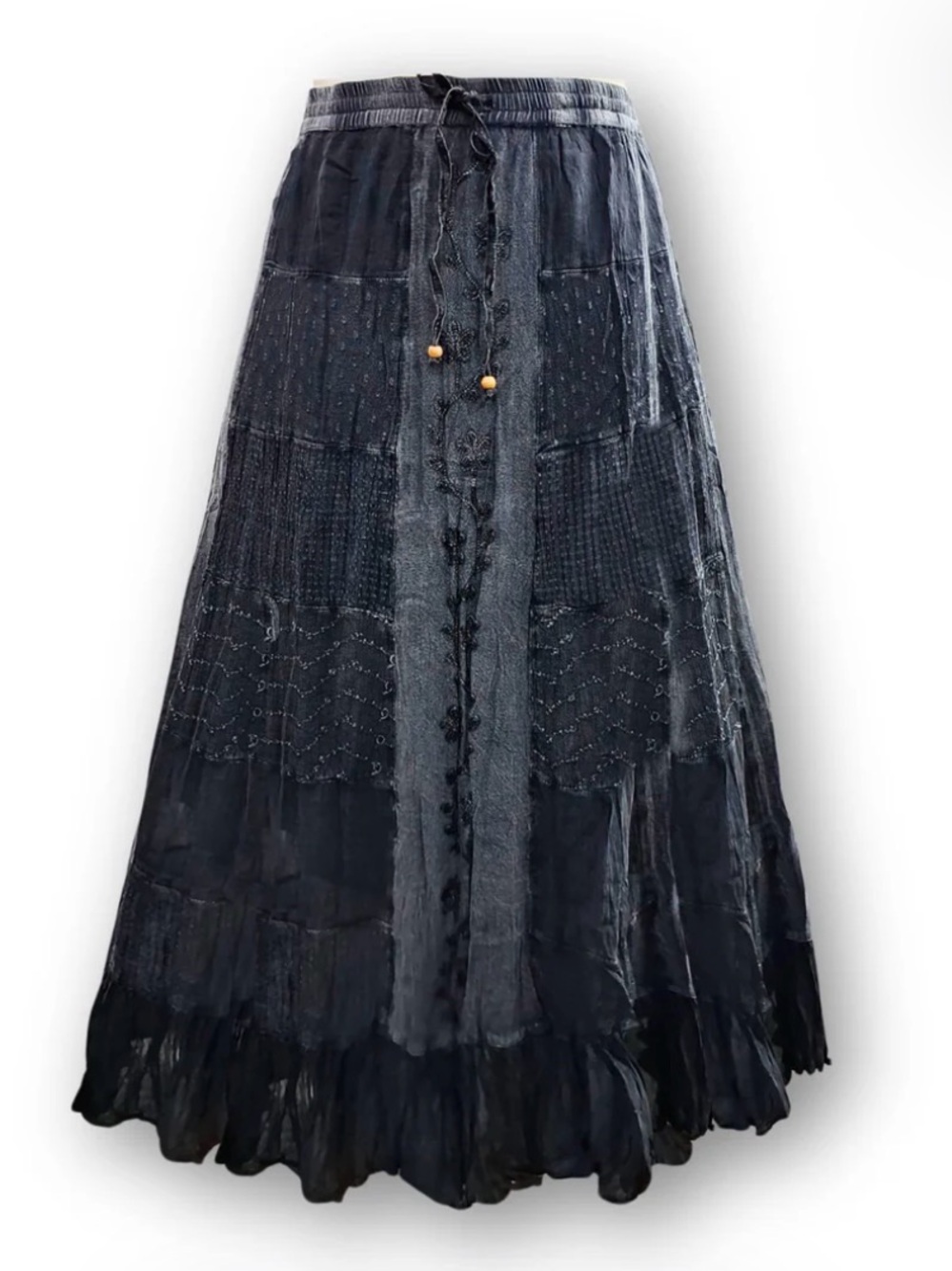 Bohemian Tiered Maxi Skirt - Charcoal Black